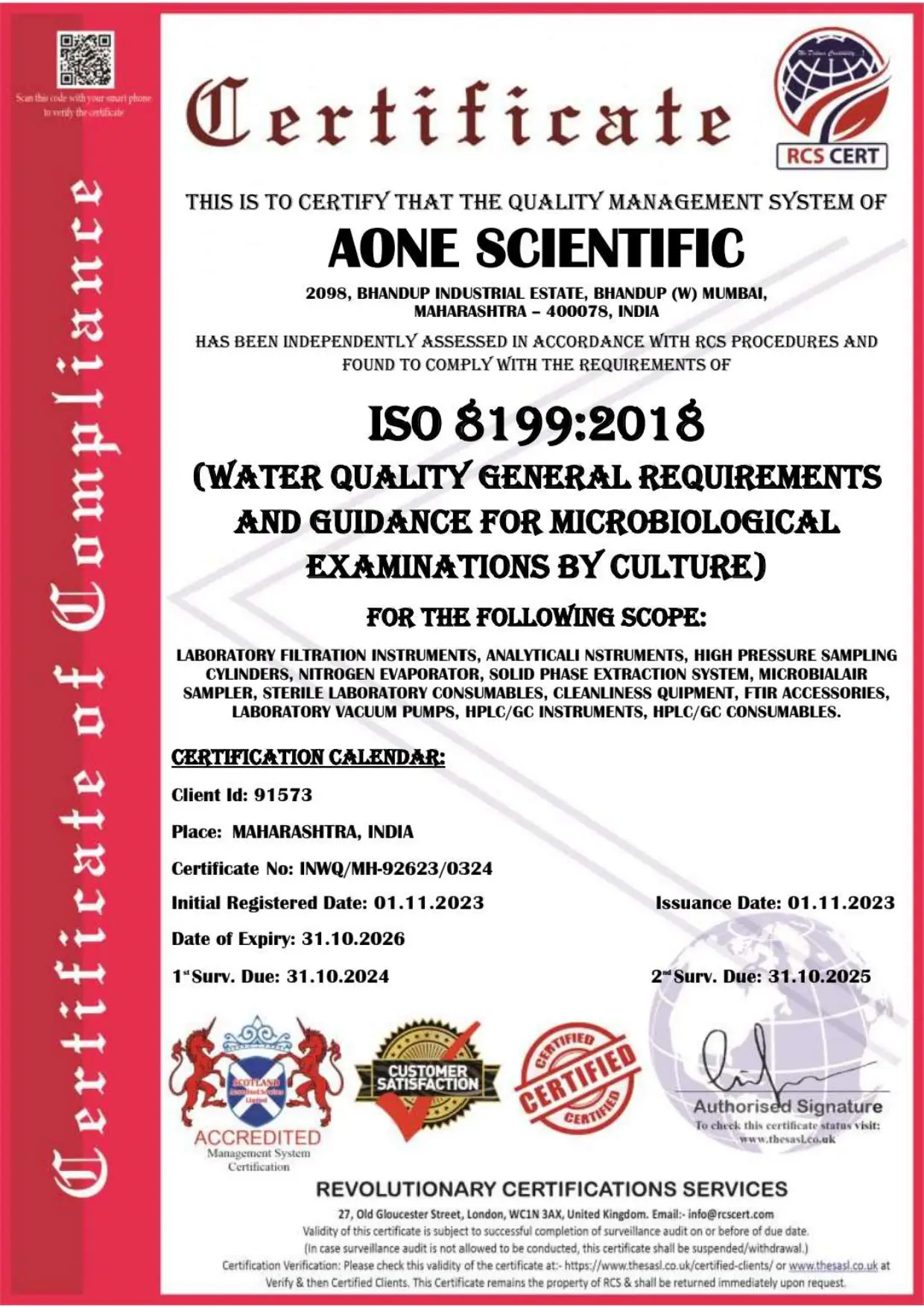 certificate of compliance